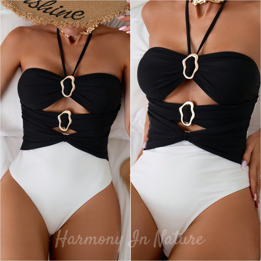 Monochrome Splash One-Piece Swimsuit